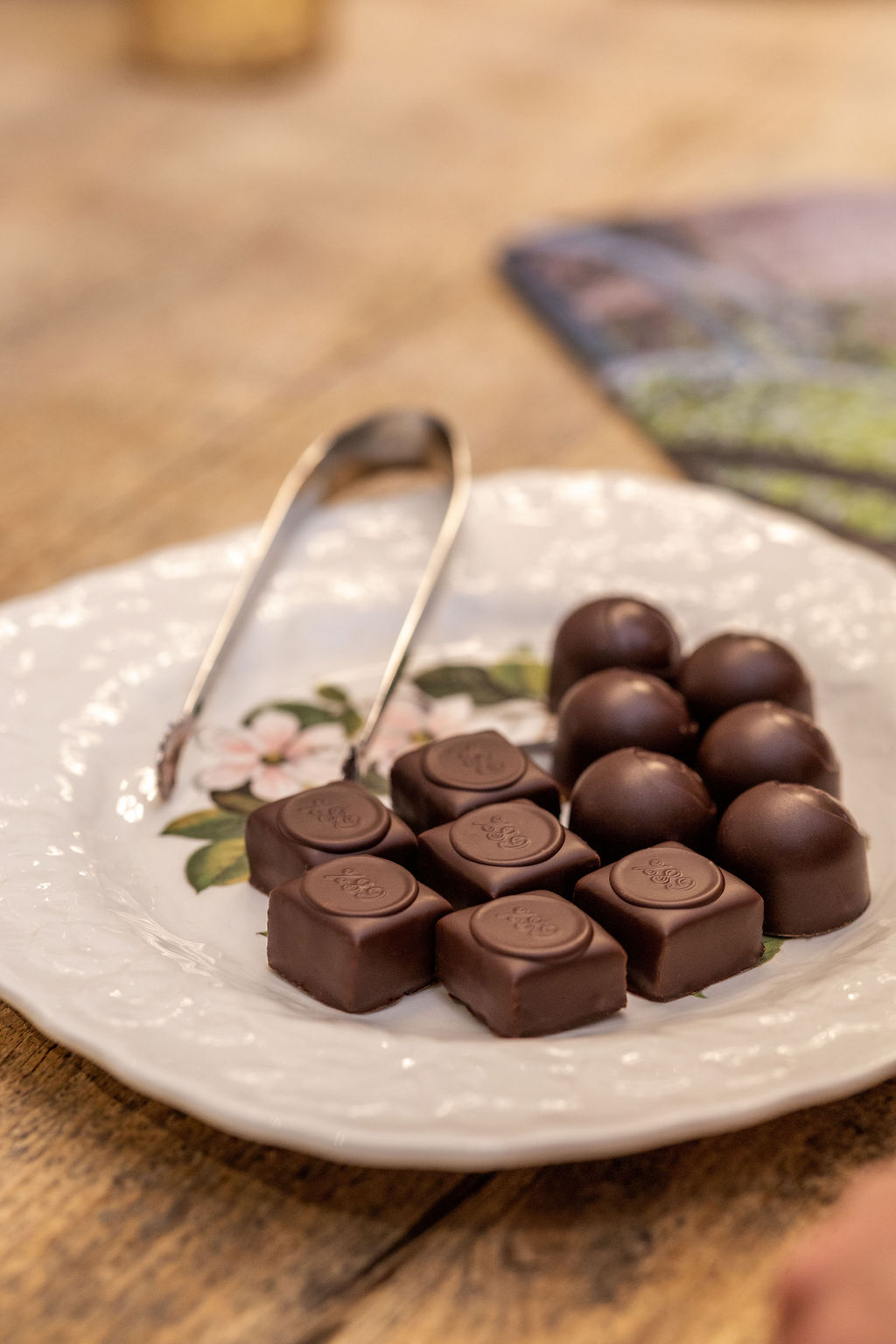 Plated selection of Swiss chocolates with varying cocoa percentages arranged for a tasting experience